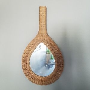 Vintage Rattan Wicker Hand Wall Mirror